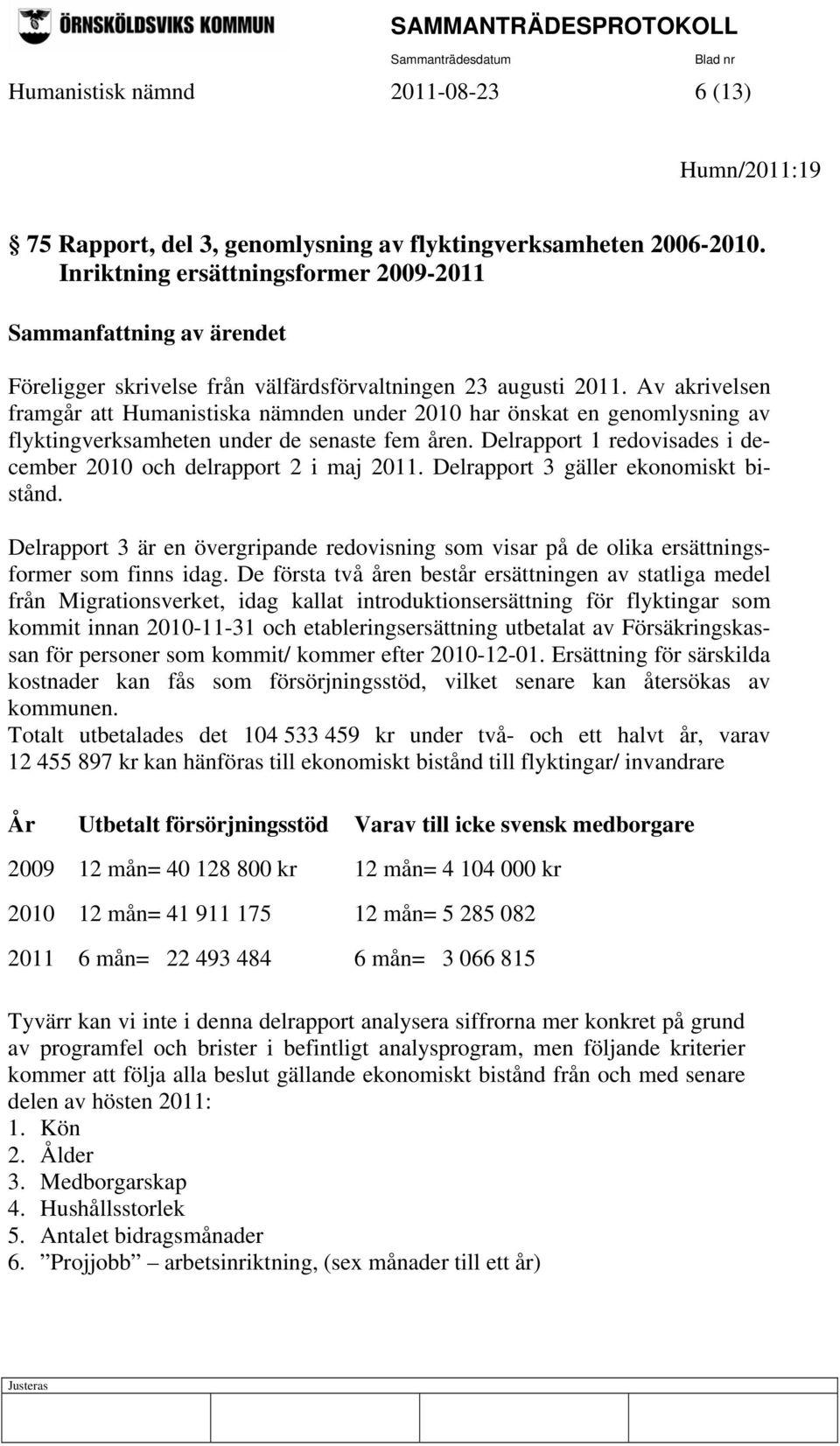 Av akrivelsen framgår att Humanistiska nämnden under 2010 har önskat en genomlysning av flyktingverksamheten under de senaste fem åren.