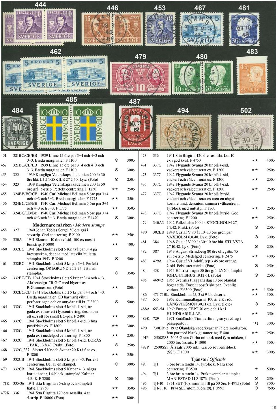 F 1250 éé 250:- 455 324BB/BC/CB 1940 Carl Michael Bellman 5 öre par 3+4 och 4+3 och 3+3. Breda marginaler. F 1775 éé 350:- 456 324BC/CB/BB 1940 Carl Michael Bellman 5 öre par 3+4 och 4+3 och 3+3.