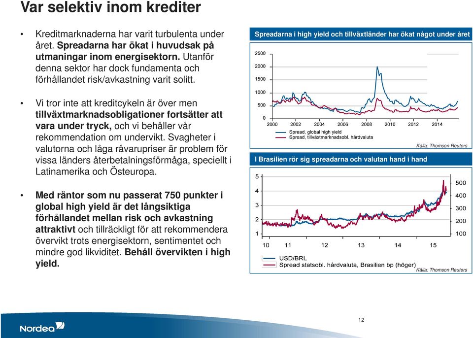 Vi tror inte att kreditcykeln är över men tillväxtmarknadsobligationer fortsätter att vara under tryck, och vi behåller vår rekommendation om undervikt.