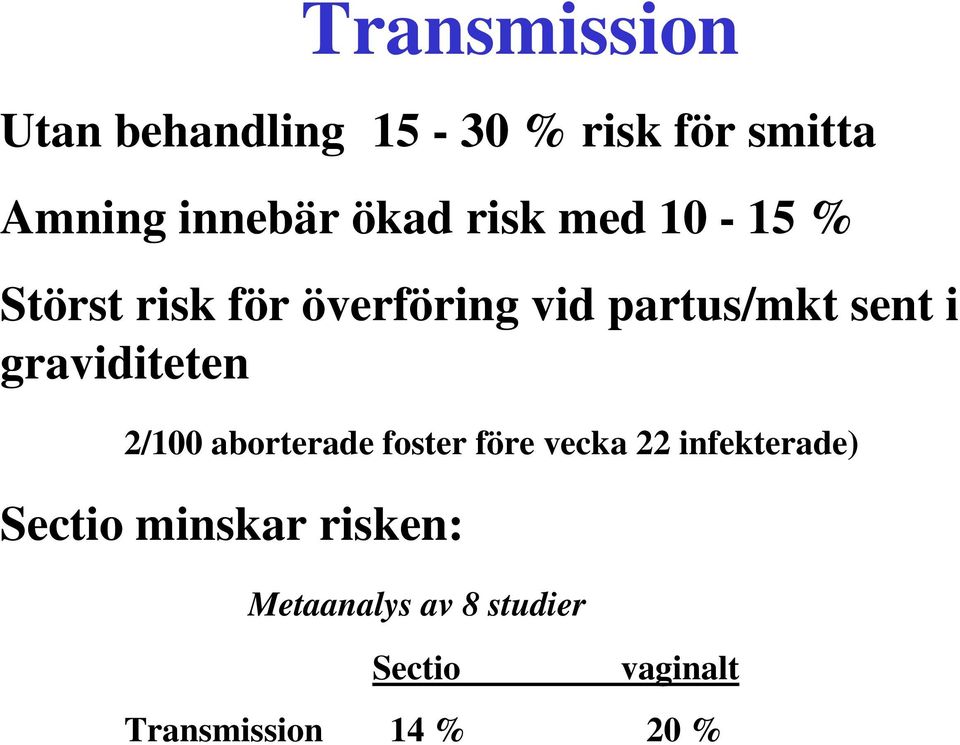 graviditeten 2/100 aborterade foster före vecka 22 infekterade) Sectio