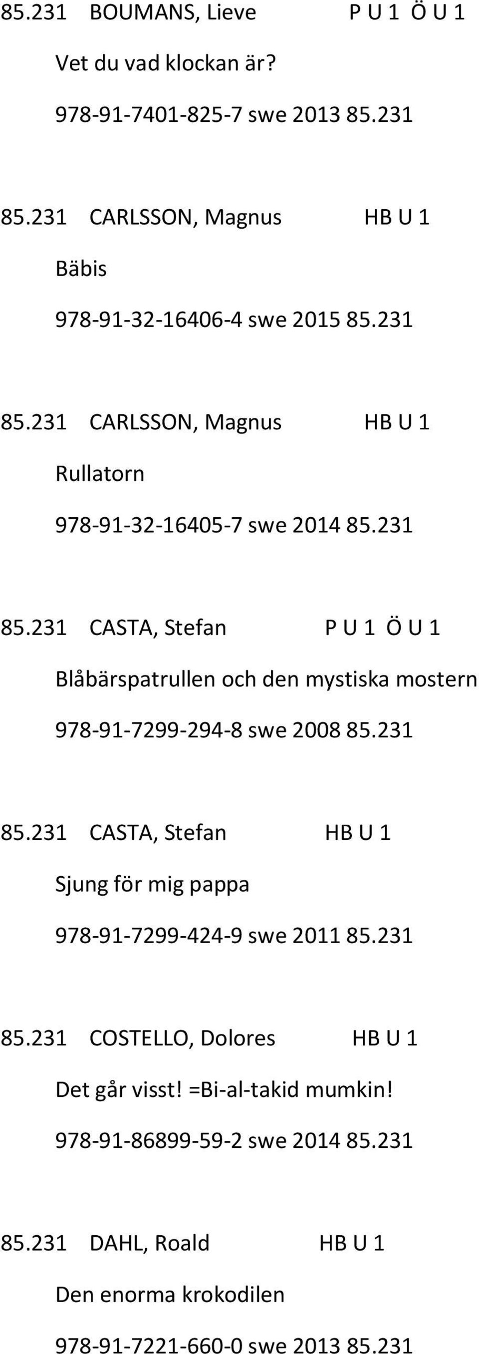231 CARLSSON, Magnus HB U 1 Rullatorn 978-91-32-16405-7 swe 2014 85.231 85.