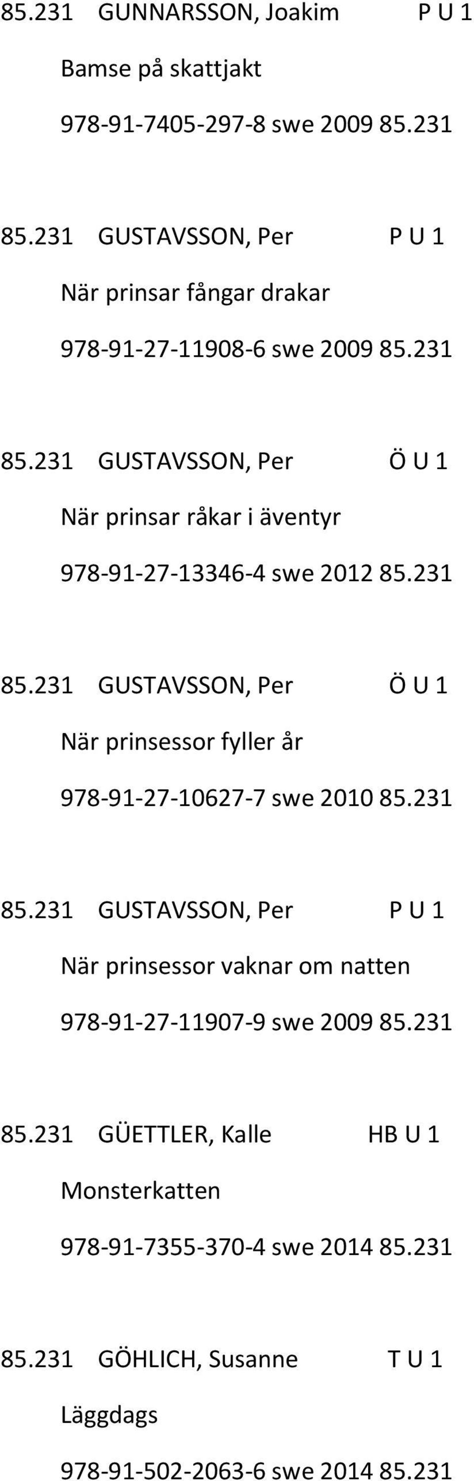 231 GUSTAVSSON, Per Ö U 1 När prinsar råkar i äventyr 978-91-27-13346-4 swe 2012 85.231 85.