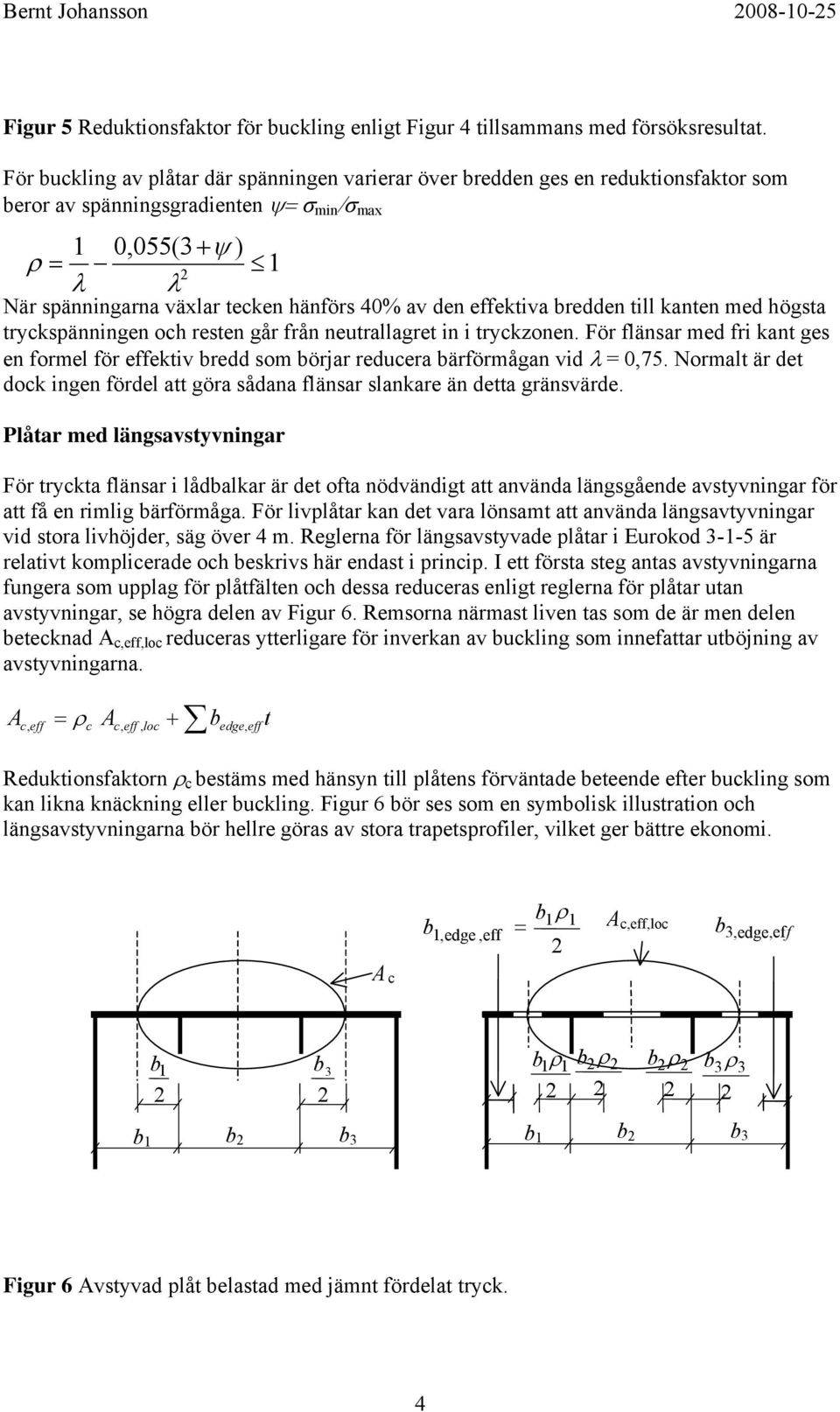 till knten med högst tryckspänningen och resten går från neutrllgret in i tryckzonen. ör flänsr med fri knt ges en formel för ektiv redd som örjr reducer ärförmågn vid λ 0,75.