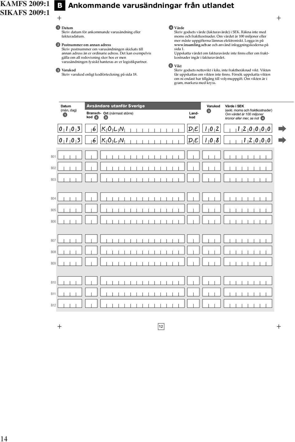 Det kan exempelvis gälla om all redovisning sker hos er men varusändningen fysiskt hanteras av er logistikpartner. 3 Varukod Skriv varukod enligt kodförteckning på sida 18.
