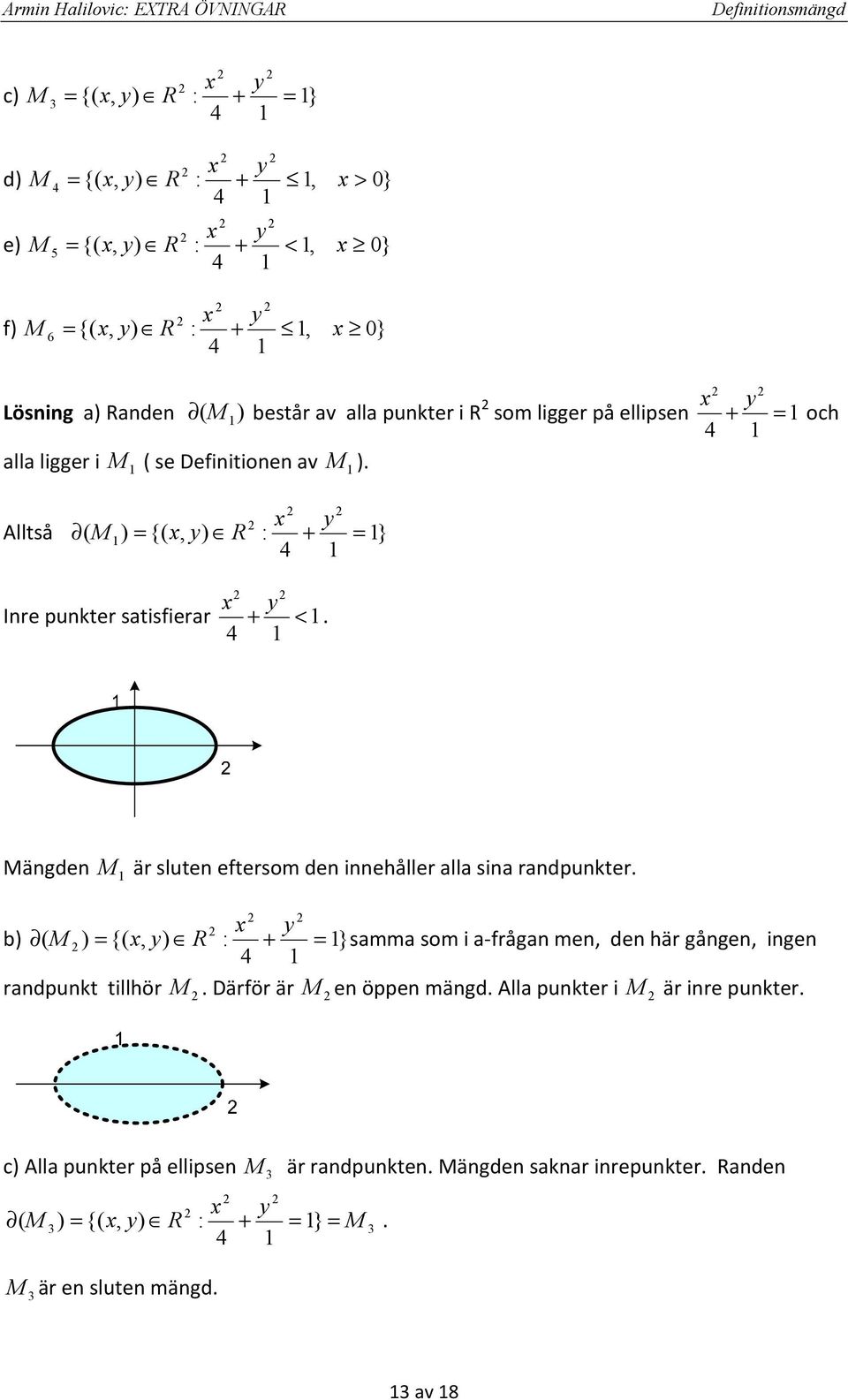 Mägde M är slute eftersom de iehåller ll si rdpukter. y b M = { y R : = } smm som i -fråg me de här gåge ige 4 rdpukt tillhör M.