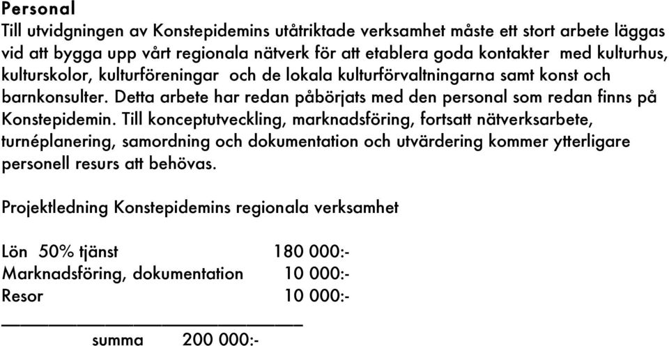 Detta arbete har redan påbörjats med den personal som redan finns på Konstepidemin.