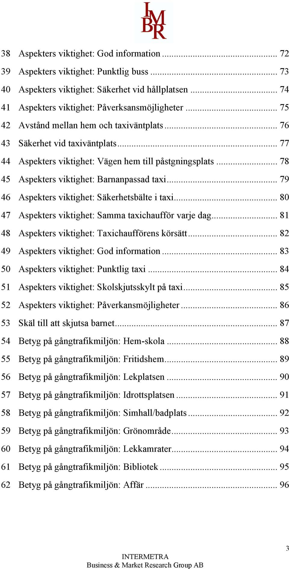 .. 79 46 Aspekters viktighet: Säkerhetsbälte i taxi... 80 47 Aspekters viktighet: Samma taxichaufför varje dag... 81 48 Aspekters viktighet: Taxichaufförens körsätt.