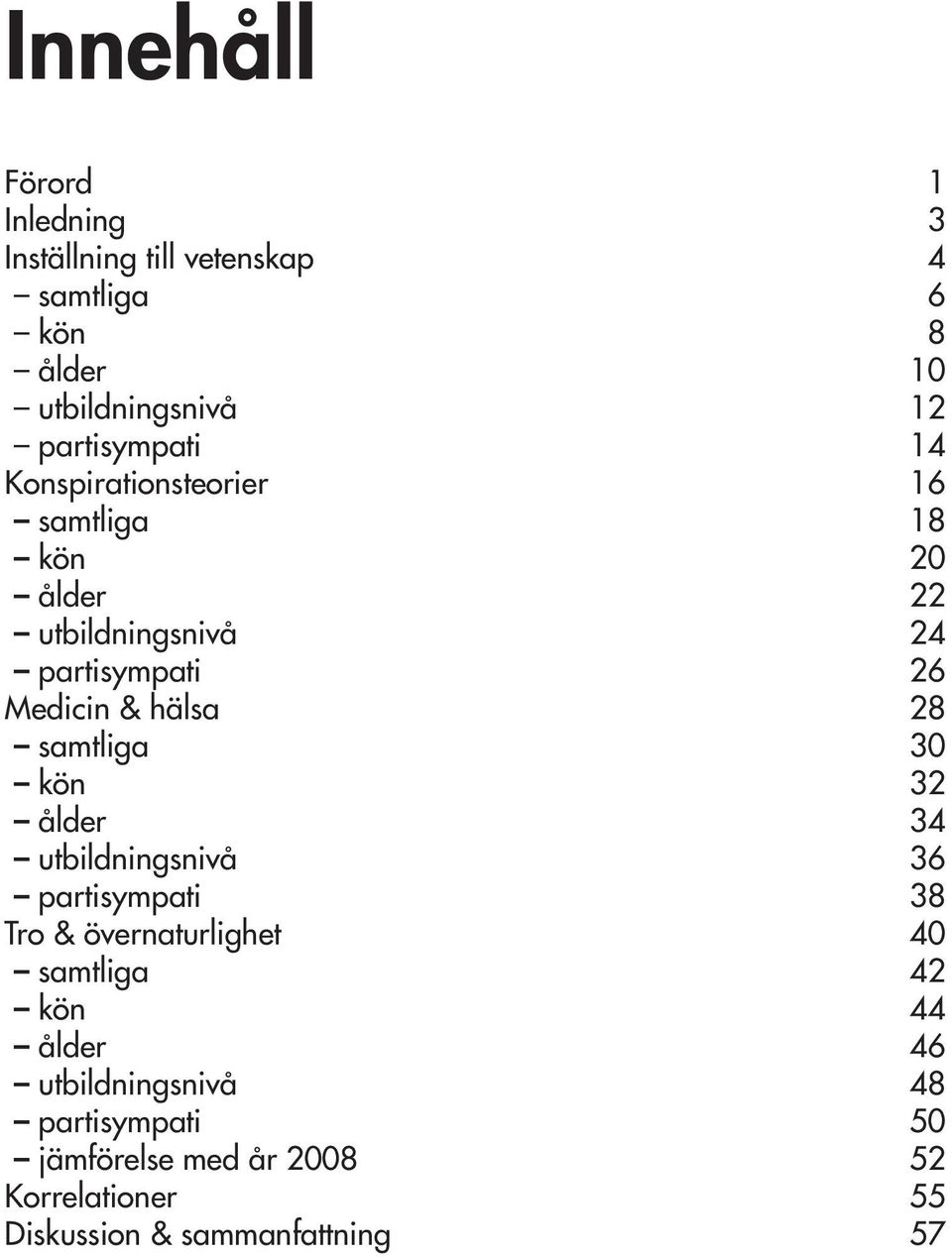 hälsa 28 samtliga 30 kön 32 ålder 34 utbildningsnivå 36 partisympati 38 Tro & övernaturlighet 40 samtliga 42 kön