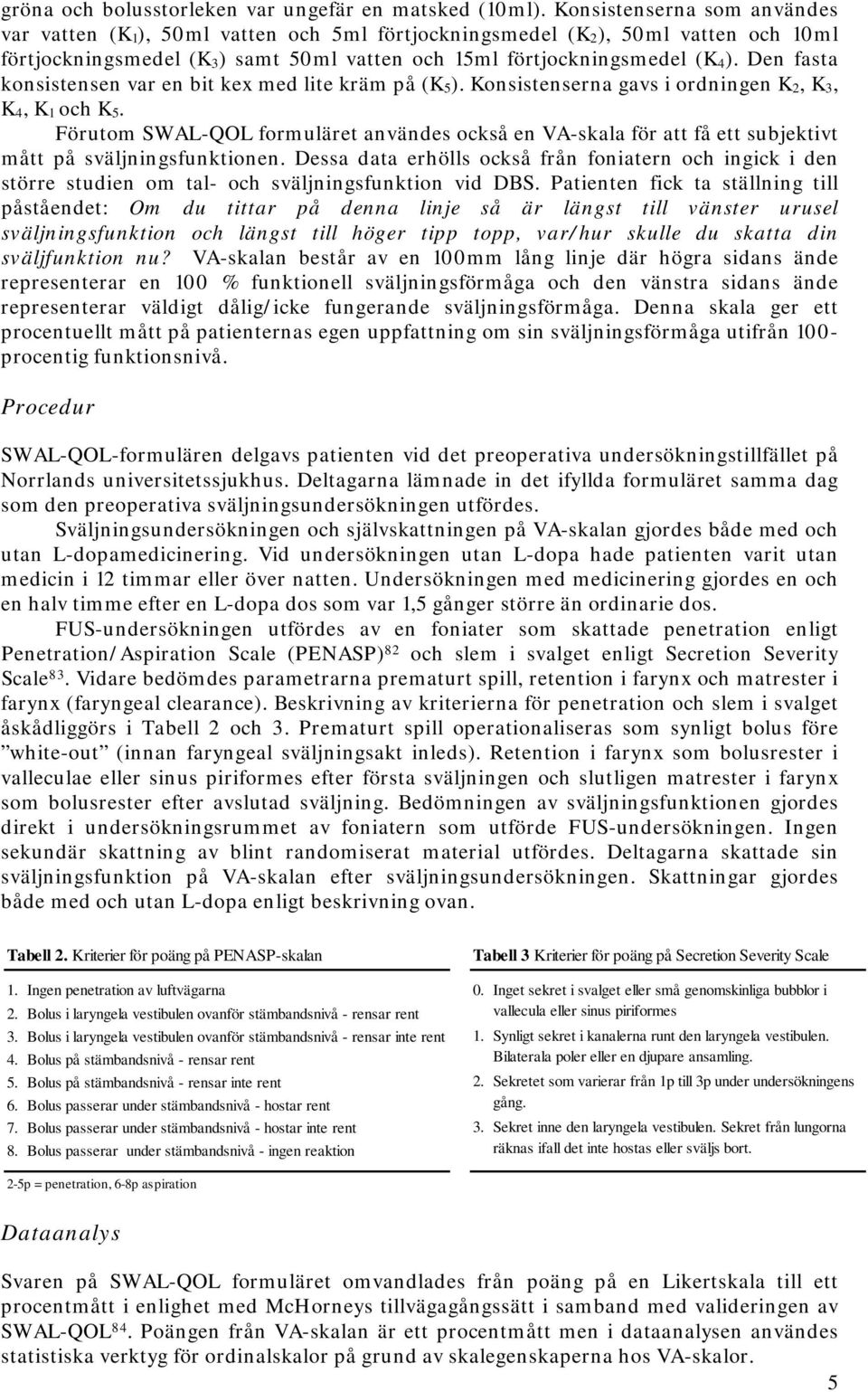 Den fasta konsistensen var en bit kex med lite kräm på (K 5 ). Konsistenserna gavs i ordningen K 2, K 3, K 4, K 1 och K 5.