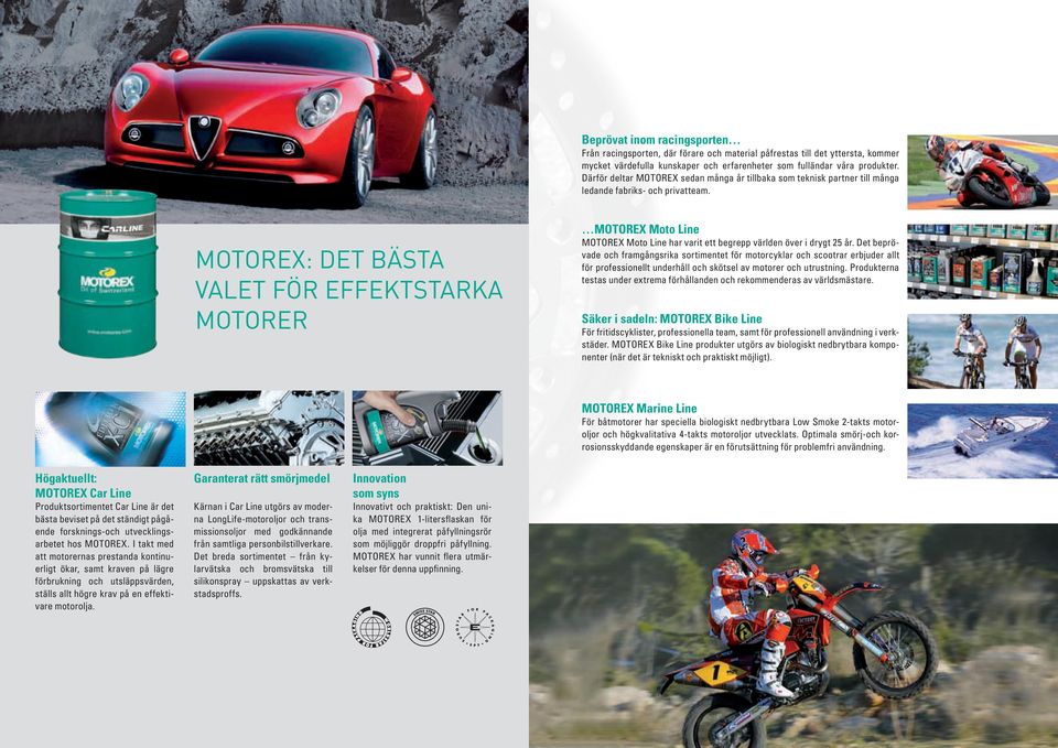 MOTOREX: DET BÄSTA VALET FÖR EFFEKTSTARKA MOTORER MOTOREX Moto Line MOTOREX Moto Line har varit ett begrepp världen över i drygt 25 år.