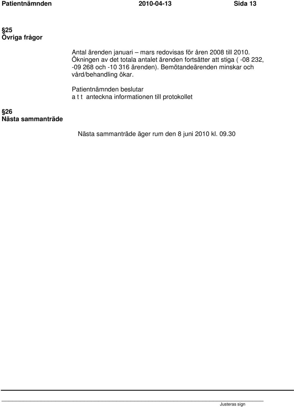 Ökningen av det totala antalet ärenden fortsätter att stiga ( -08 232, -09 268 och -10 316