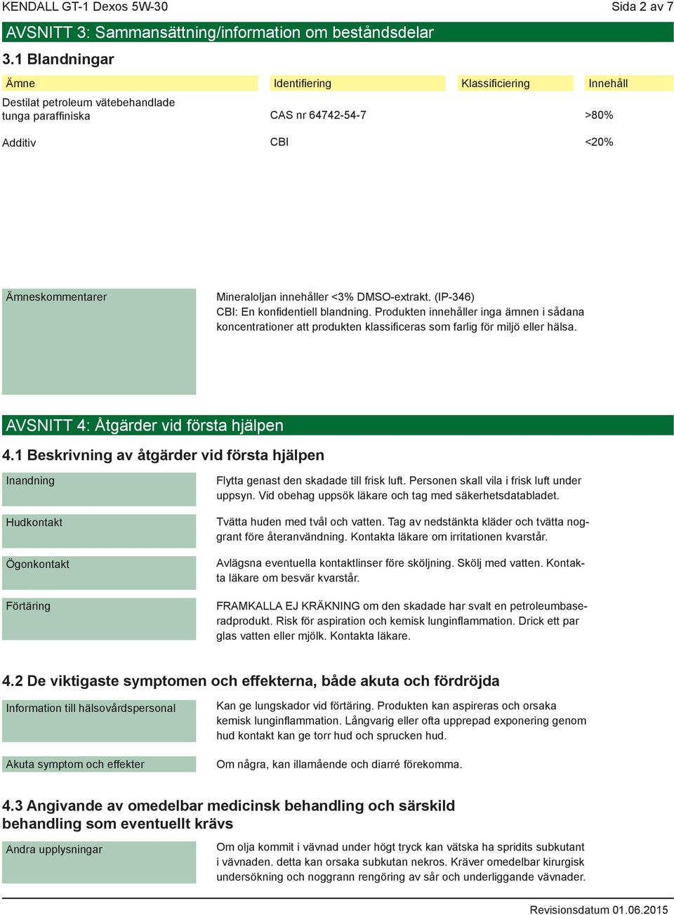 innehåller <3% DMSO-extrakt. (IP-346) CBI: En konfidentiell blandning. Produkten innehåller inga ämnen i sådana koncentrationer att produkten klassificeras som farlig för miljö eller hälsa.