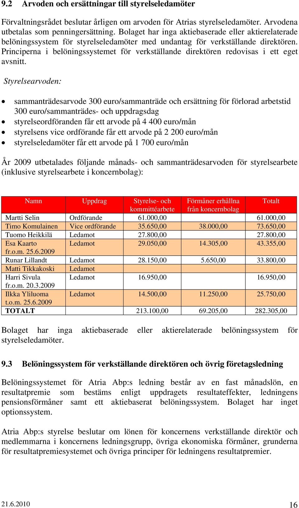 Principerna i belöningssystemet för verkställande direktören redovisas i ett eget avsnitt.