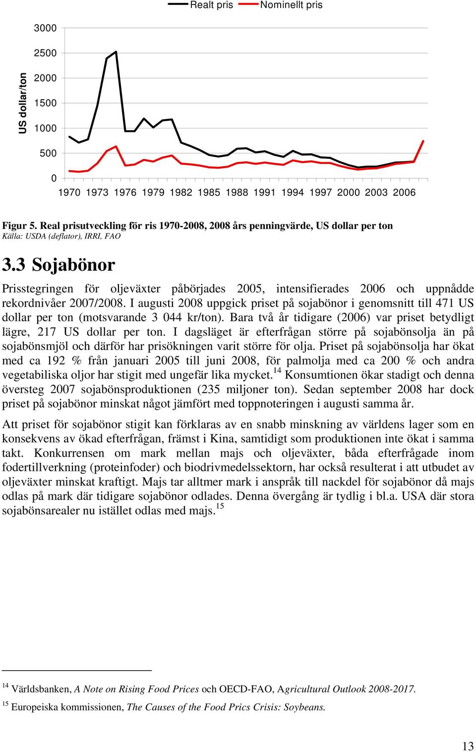 3 Sojabönor Prisstegringen för oljeväxter påbörjades 2005, intensifierades 2006 och uppnådde rekordnivåer 2007/2008.