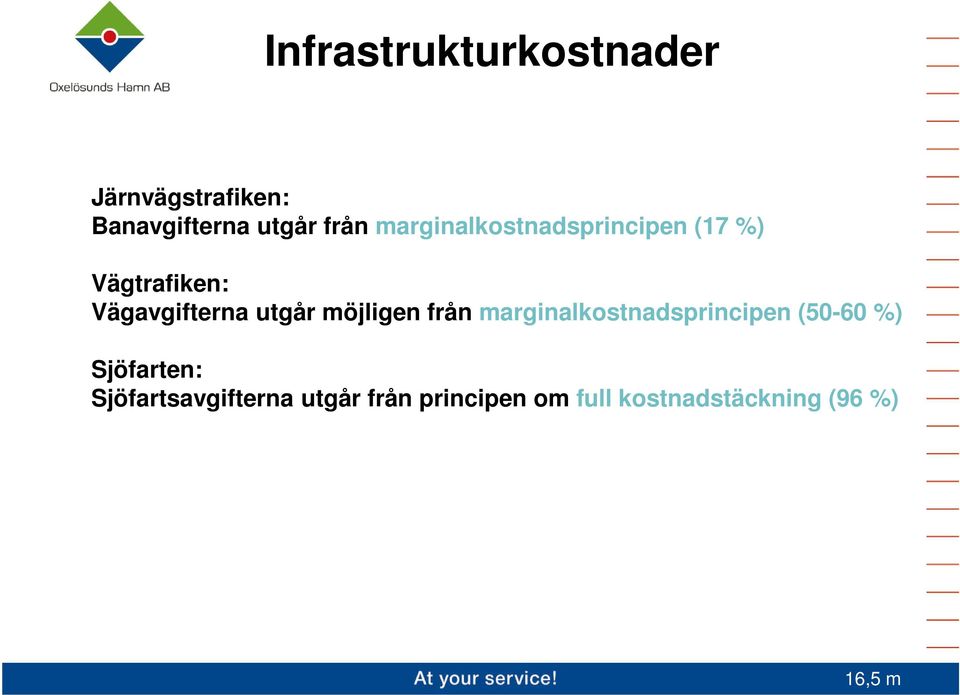 möjligen från marginalkostnadsprincipen (50-60 %) Sjöfarten: