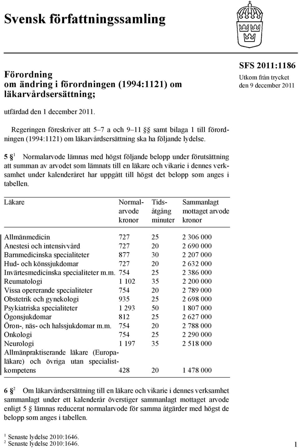 5 1 Normalarvode lämnas med högst följande belopp under förutsättning att summan av arvodet som lämnats till en läkare och vikarie i dennes verksamhet under kalenderåret har uppgått till högst det