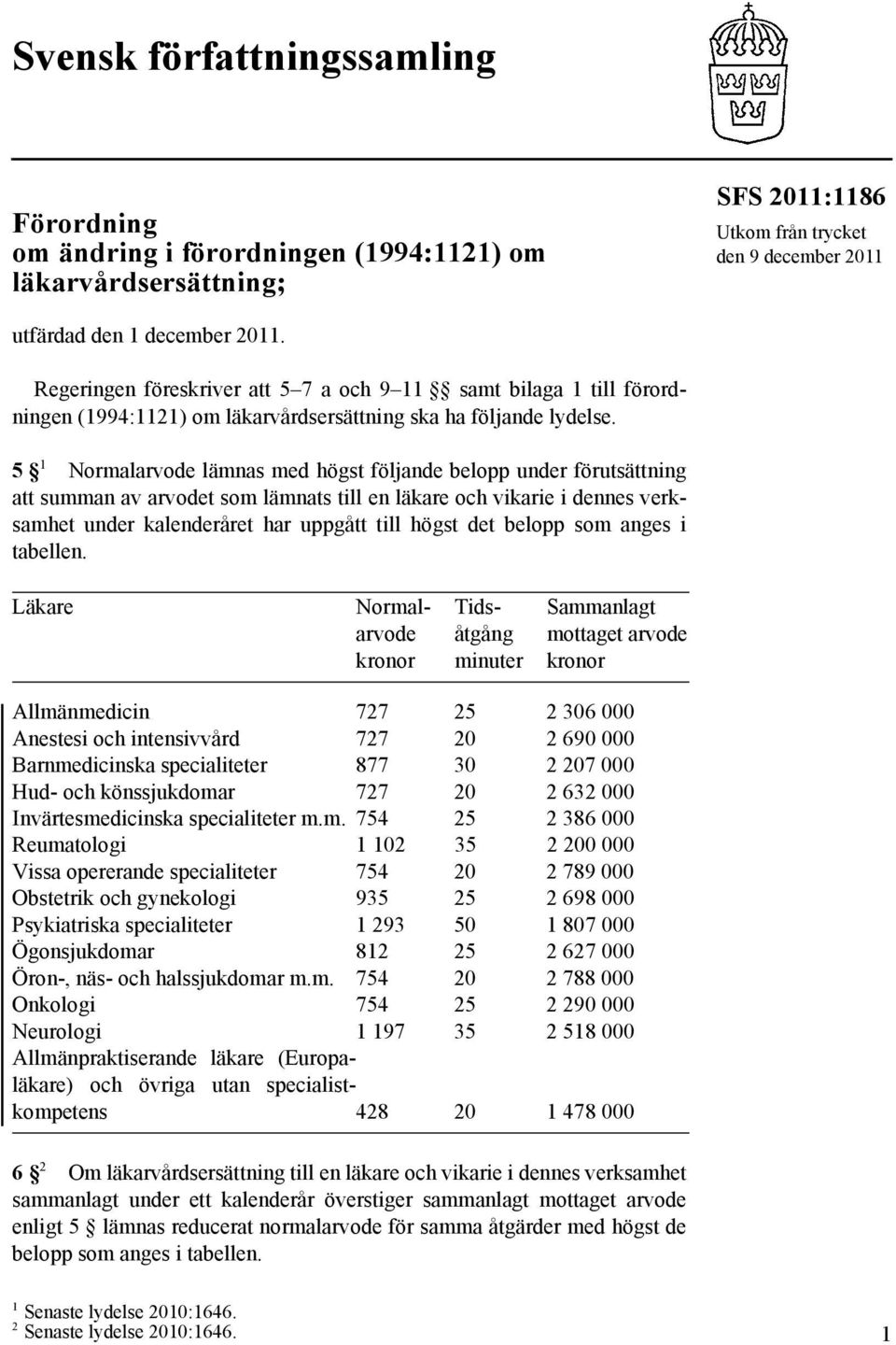 5 1 Normalarvode lämnas med högst följande belopp under förutsättning att summan av arvodet som lämnats till en läkare och vikarie i dennes verksamhet under kalenderåret har uppgått till högst det