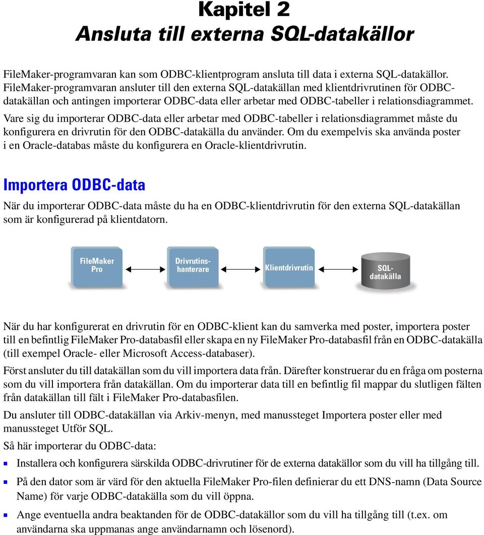 Vare sig du importerar ODBC-data eller arbetar med ODBC-tabeller i relationsdiagrammet måste du konfigurera en drivrutin för den ODBC-datakälla du använder.