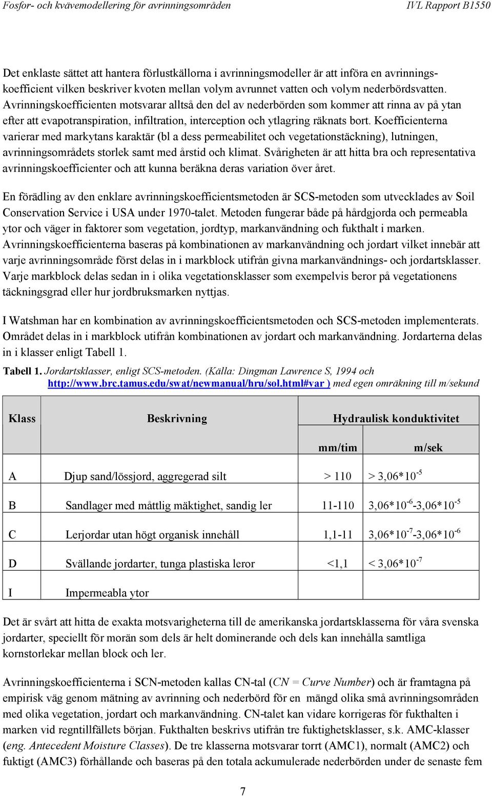 Koefficienterna varierar med markytans karaktär (bl a dess permeabilitet och vegetationstäckning), lutningen, avrinningsområdets storlek samt med årstid och klimat.