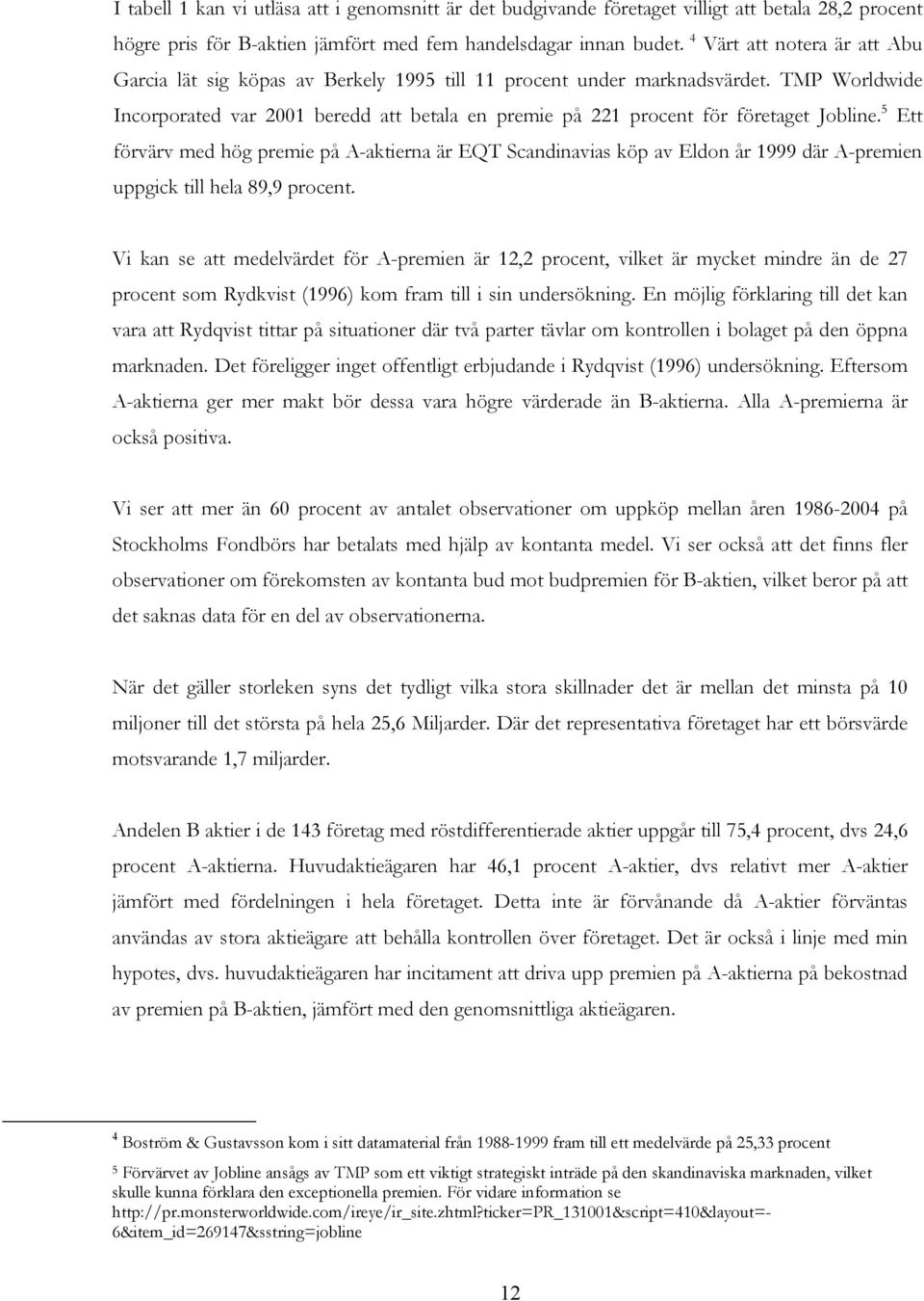 TMP Worldwide Incorporated var 2001 beredd att betala en premie på 221 procent för företaget Jobline.
