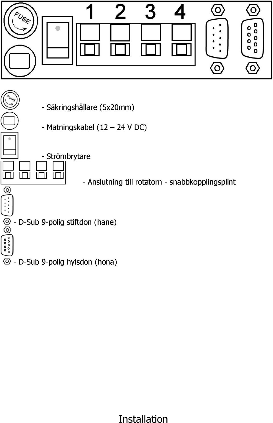 rotatorn - snabbkopplingsplint - D-Sub 9-polig