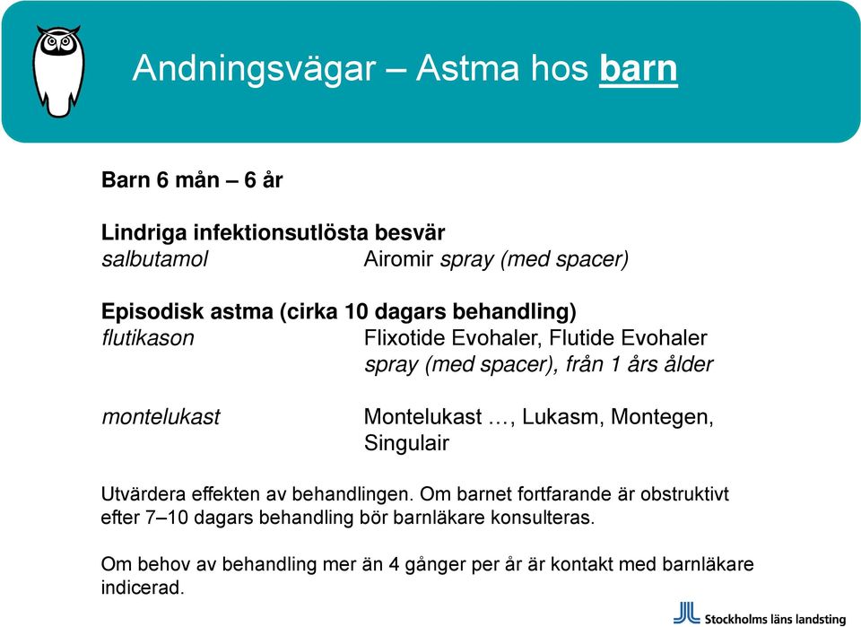 montelukast Montelukast, Lukasm, Montegen, Singulair Utvärdera effekten av behandlingen.