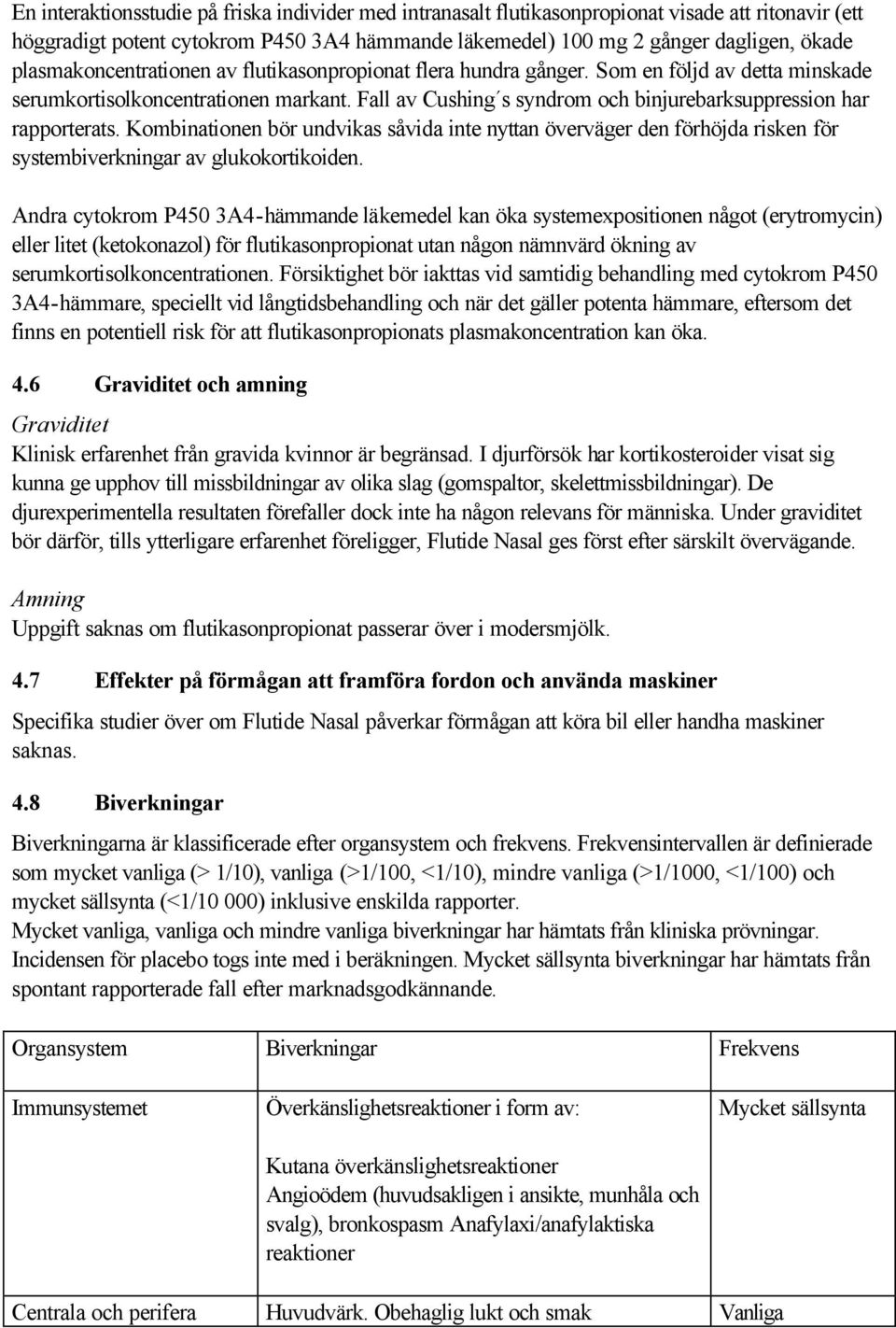 Fall av Cushing s syndrom och binjurebarksuppression har rapporterats. Kombinationen bör undvikas såvida inte nyttan överväger den förhöjda risken för systembiverkningar av glukokortikoiden.