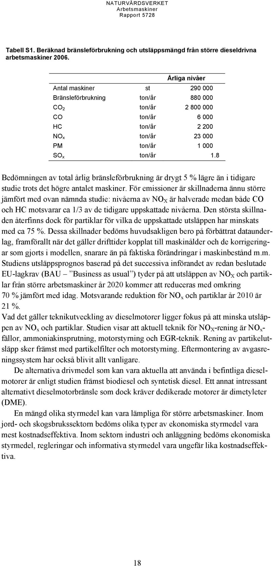 8 Bedömningen av total årlig bränsleförbrukning är drygt 5 % lägre än i tidigare studie trots det högre antalet maskiner.