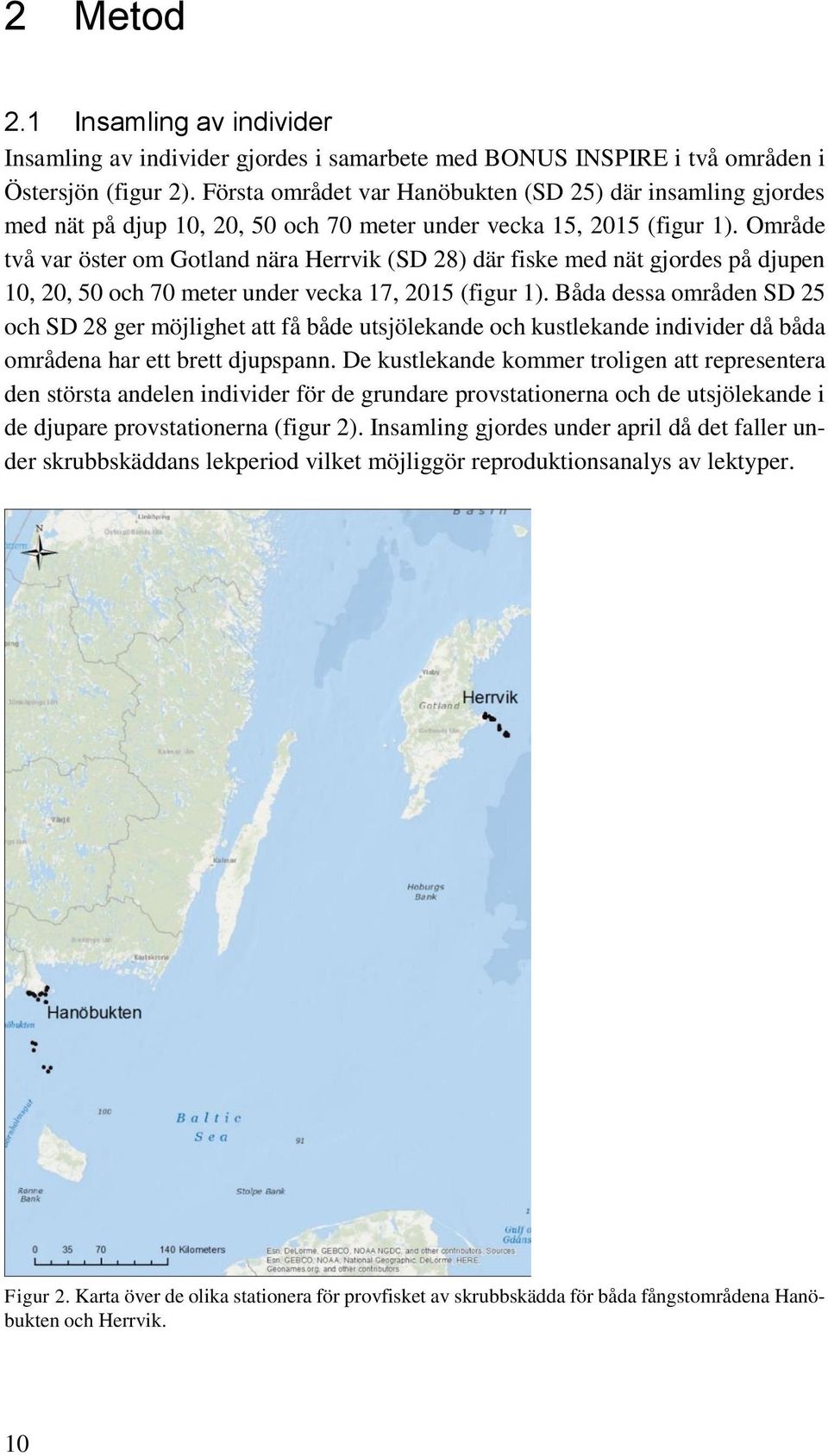 Område två var öster om Gotland nära Herrvik (SD 28) där fiske med nät gjordes på djupen 10, 20, 50 och 70 meter under vecka 17, 2015 (figur 1).