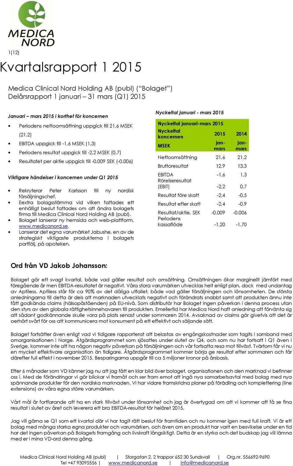 Q1 2015 Rekryterar Peter Karlsson till ny nordisk försäljningschef.