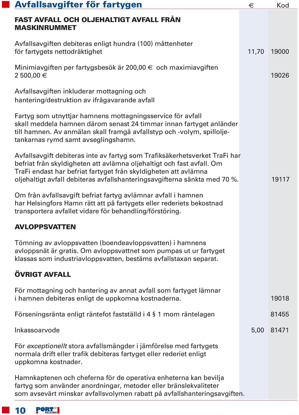 för avfall skall meddela hamnen därom senast 24 timmar innan fartyget anländer till hamnen. Av anmälan skall framgå avfallstyp och -volym, spilloljetankarnas rymd samt avseglingshamn.