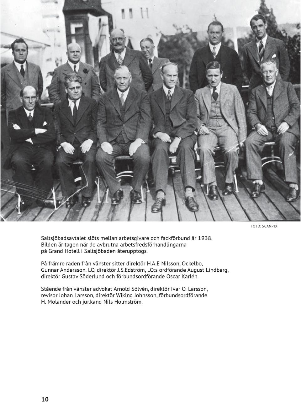 På främre raden från vänster sitter direktör H.A.E Nilsson, Ockelbo, Gunnar Andersson. LO, direktör J.S.