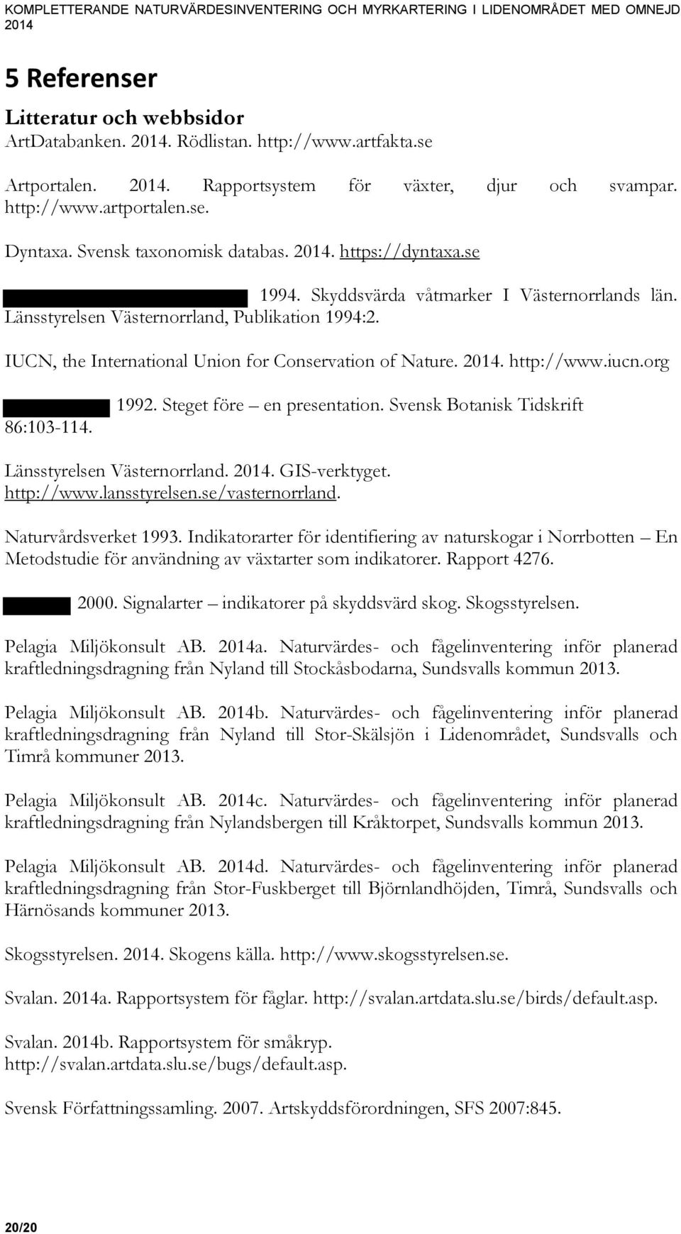 IUCN, the International Union for Conservation of Nature. 2014. http://www.iucn.org 86:103-114. 1992. Steget före en presentation. Svensk Botanisk Tidskrift Länsstyrelsen Västernorrland. 2014. GIS-verktyget.
