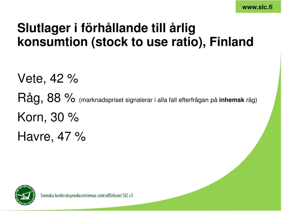 fi Vete, 42 % Råg, 88 % (marknadspriset