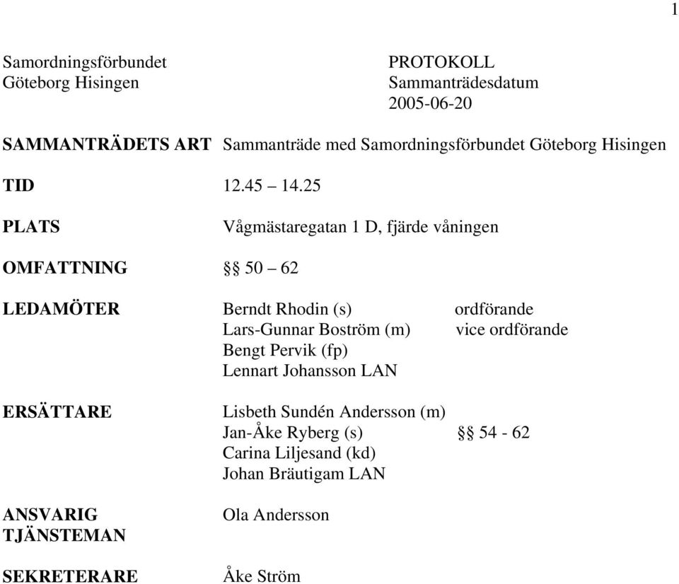 25 PLATS Vågmästaregatan 1 D, fjärde våningen OMFATTNING 50 62 LEDAMÖTER Berndt Rhodin (s) Lars-Gunnar Boström (m) Bengt Pervik