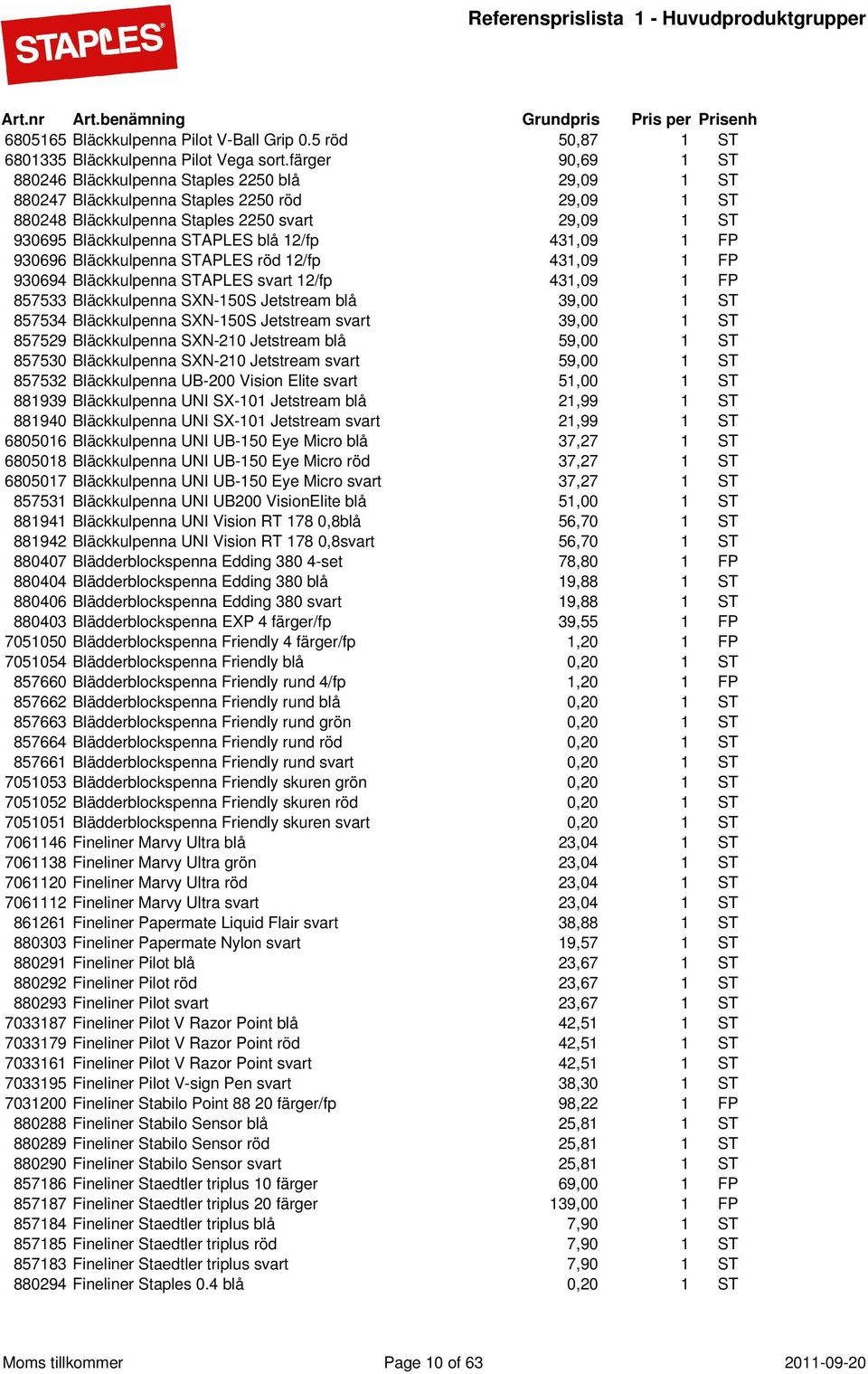 12/fp 431,09 1 FP 930696 Bläckkulpenna STAPLES röd 12/fp 431,09 1 FP 930694 Bläckkulpenna STAPLES svart 12/fp 431,09 1 FP 857533 Bläckkulpenna SXN-150S Jetstream blå 39,00 1 ST 857534 Bläckkulpenna