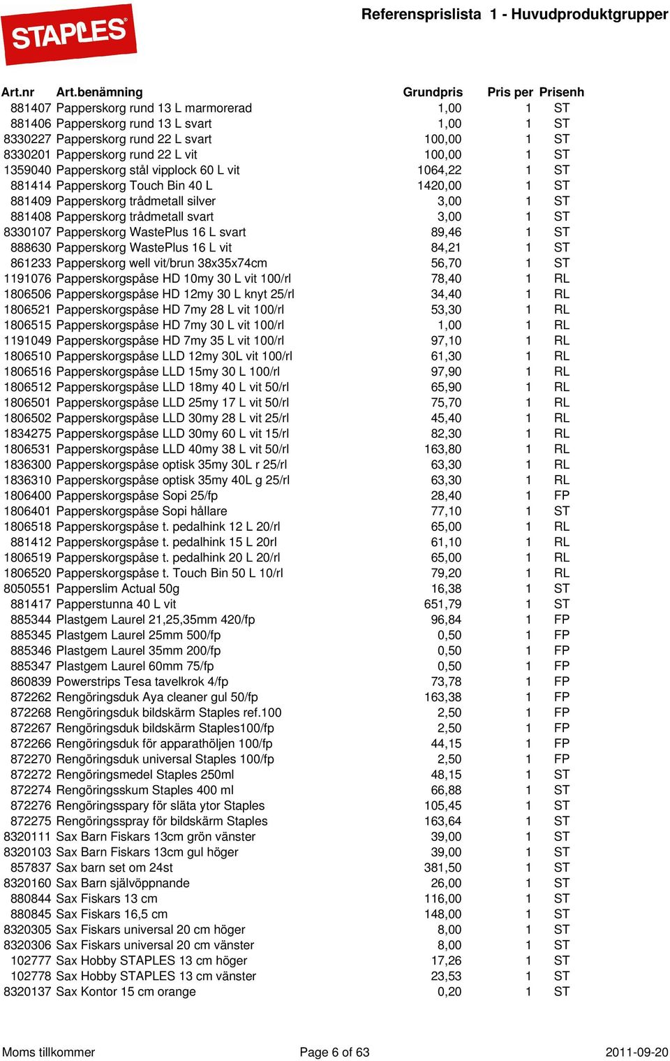 Papperskorg WastePlus 16 L svart 89,46 1 ST 888630 Papperskorg WastePlus 16 L vit 84,21 1 ST 861233 Papperskorg well vit/brun 38x35x74cm 56,70 1 ST 1191076 Papperskorgspåse HD 10my 30 L vit 100/rl