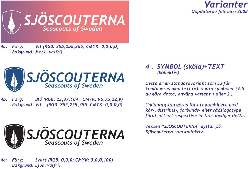 som EJ får kombineras med text och andra symboler (Vill du göra detta, använd variant 1 eller 2 ) Undantag kan göras för att kombinera med kår-, distrikts-,