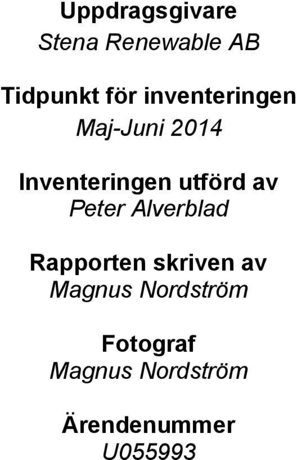 av Peter Alverblad Rapporten skriven av Magnus