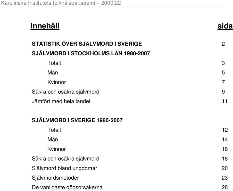 landet 11 SJÄLVMORD I SVERIGE 1980-2007 Totalt 12 Män 14 Kvinnor 16 Säkra och