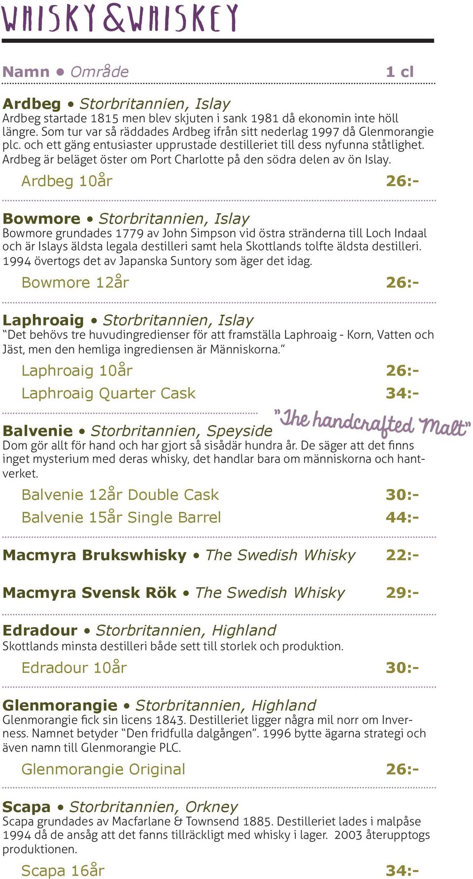 Ardbeg 10år 26:- Bowmore Storbritannien, Islay Bowmore grundades 1779 av John Simpson vid östra stränderna till Loch Indaal och är Islays äldsta legala destilleri samt hela Skottlands tolfte äldsta