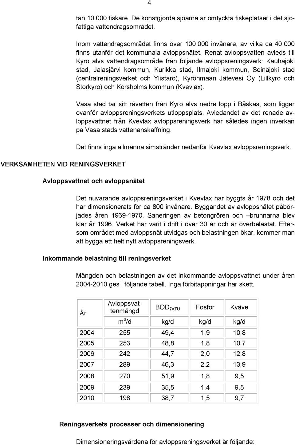 Renat avloppsvatten avleds till Kyro älvs vattendragsområde från följande avloppsreningsverk: Kauhajoki stad, Jalasjärvi kommun, Kurikka stad, Ilmajoki kommun, Seinäjoki stad (centralreningsverket