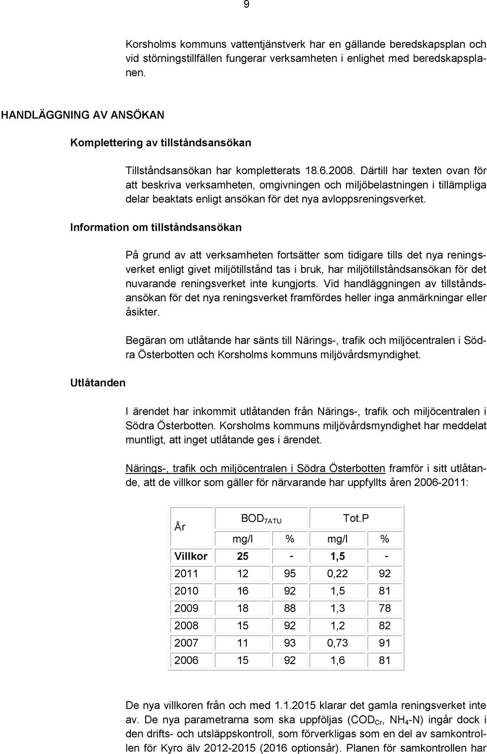 Därtill har texten ovan för att beskriva verksamheten, omgivningen och miljöbelastningen i tillämpliga delar beaktats enligt ansökan för det nya avloppsreningsverket.