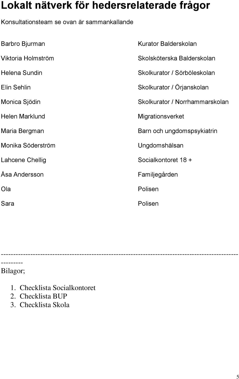 Norrhammarskolan Migrationsverket Barn och ungdomspsykiatrin Ungdomshälsan Lahcene Chellig Socialkontoret 18 + Åsa Andersson Ola Sara Familjegården Polisen Polisen