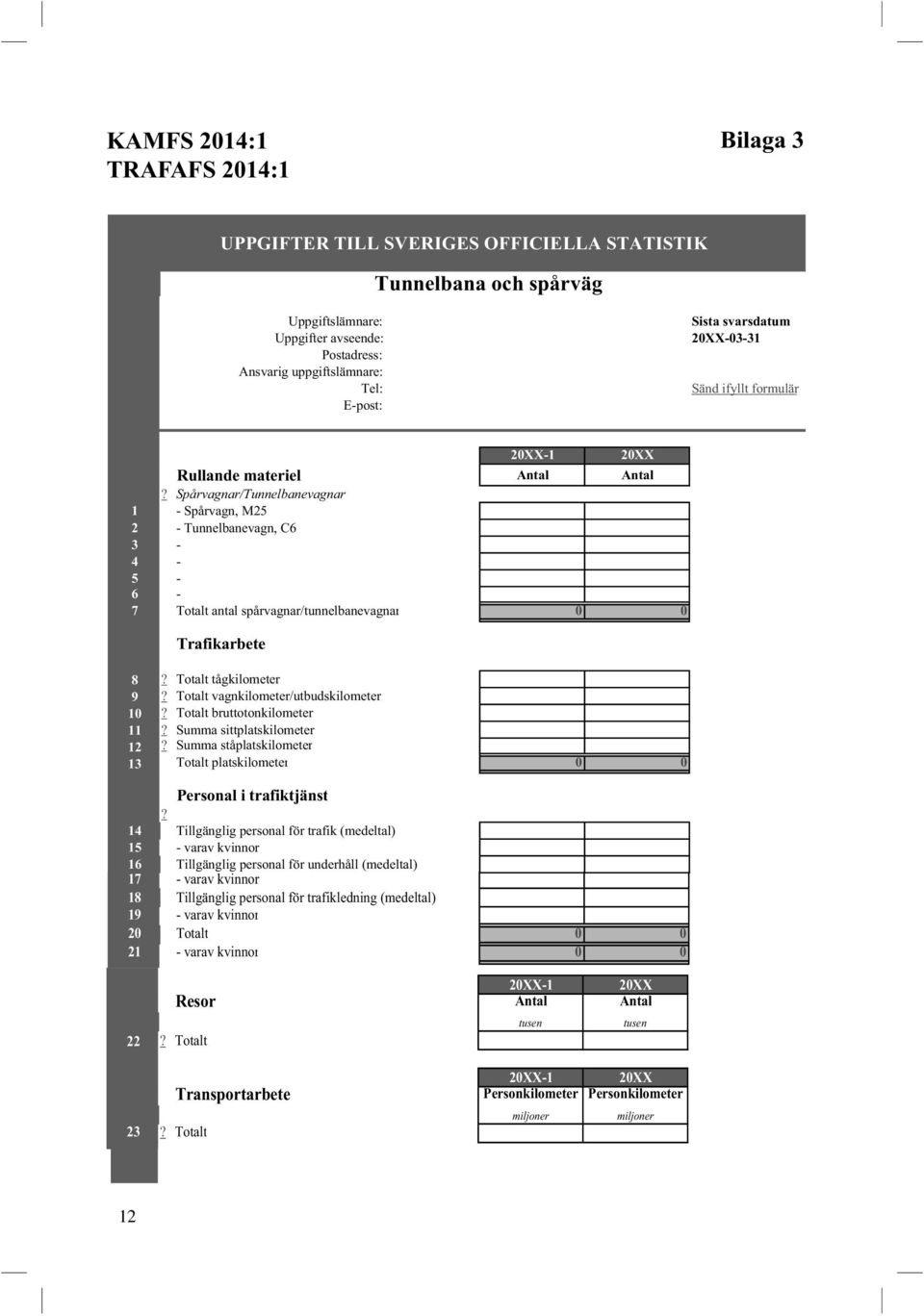 Totalt vagnkilometer/utbudskilometer 0? Totalt bruttotonkilometer? Summa sittplatskilometer 2? Summa ståplatskilometer 3 Totalt platskilometer 0 0 Personal itrafiktjänst?