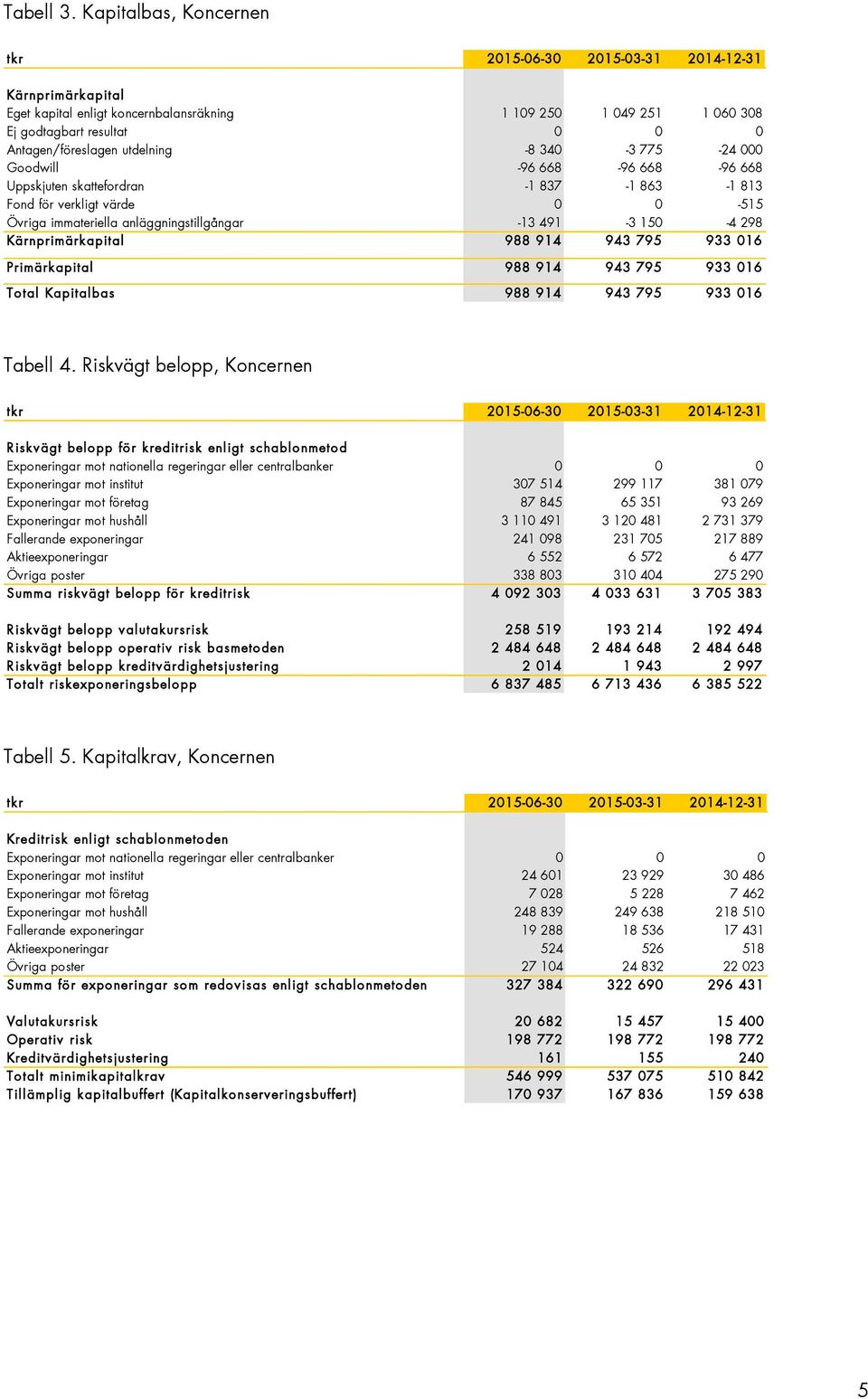 -96 668-96 668-96 668 Uppskjuten skattefordran -1 837-1 863-1 813 Fond för verkligt värde 0 0-515 Övriga immateriella anläggningstillgångar -13 491-3 150-4 298 Kärnprimärkapital 988 914 943 795 933