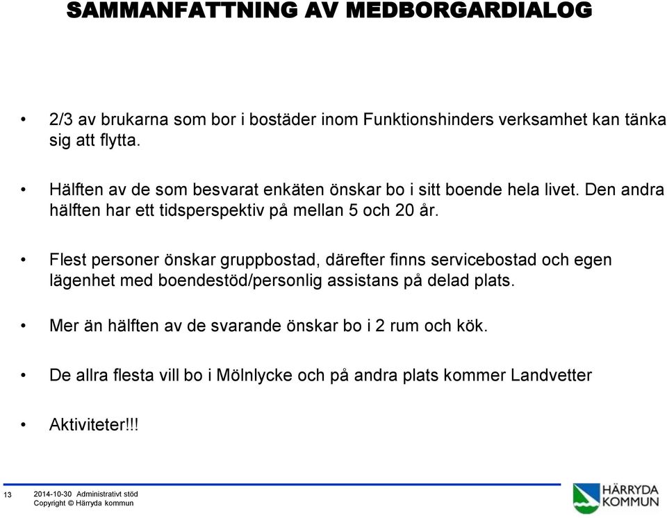 Flest personer önskar gruppbostad, därefter finns servicebostad och egen lägenhet med boendestöd/personlig assistans på delad plats.