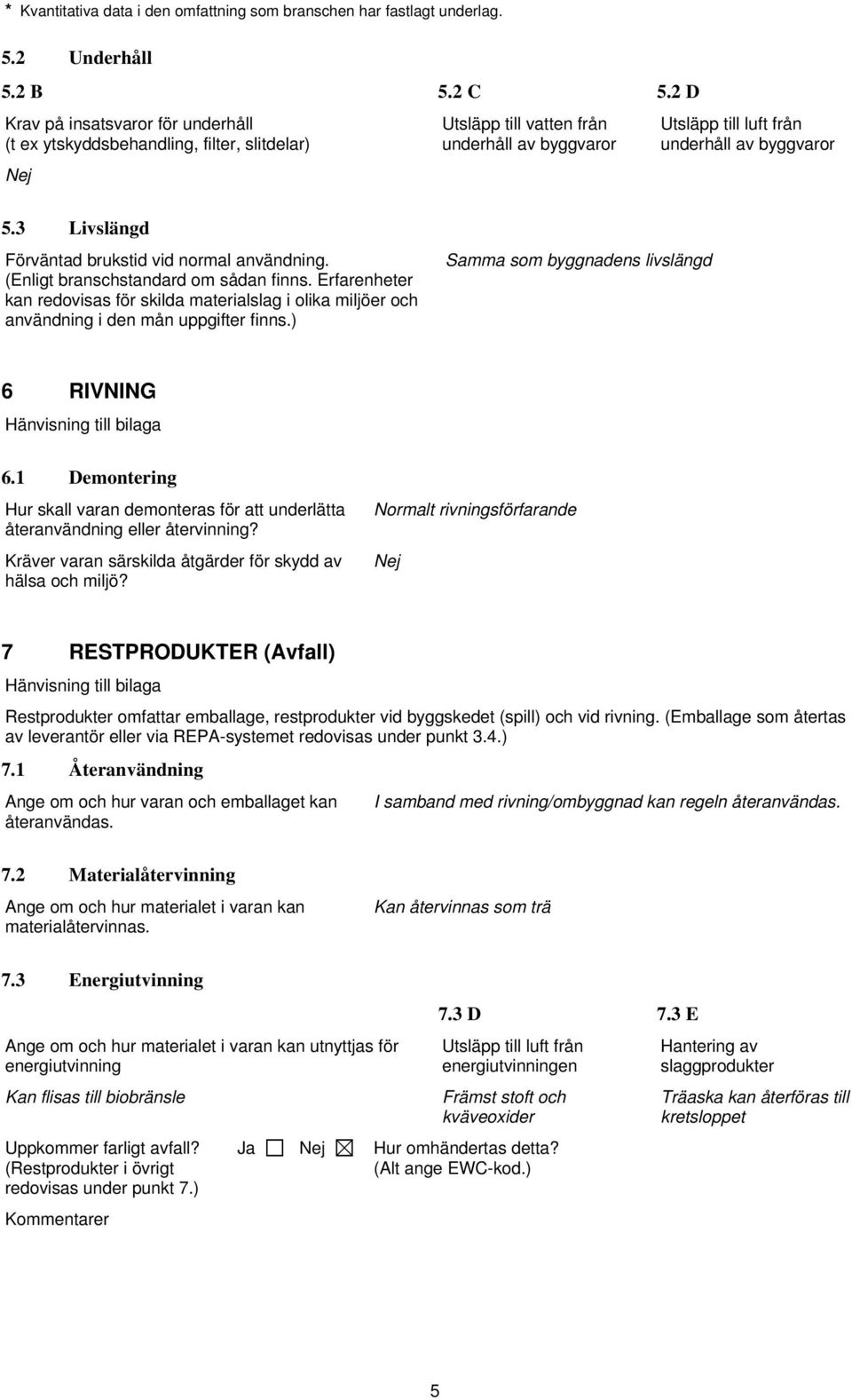 3 Livslängd Förväntad brukstid vid normal användning. (Enligt branschstandard om sådan finns.