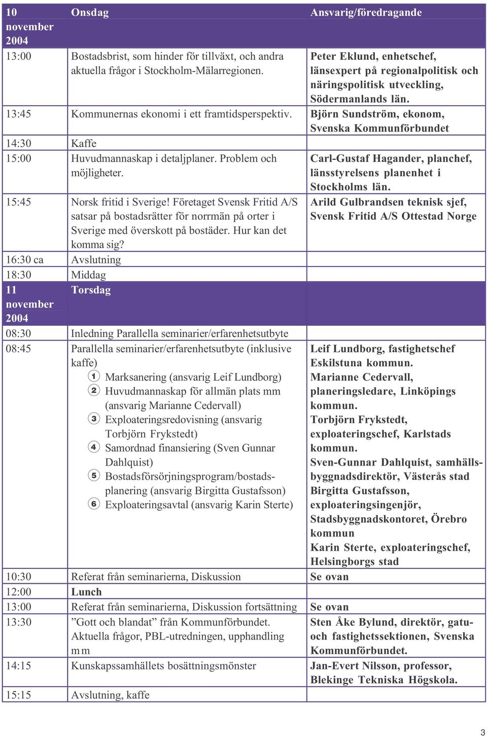 Björn Sundström, ekonom, Svenska Kommunförbundet 14:30 Kaffe 15:00 Huvudmannaskap i detaljplaner. Problem och möjligheter. 15:45 Norsk fritid i Sverige!