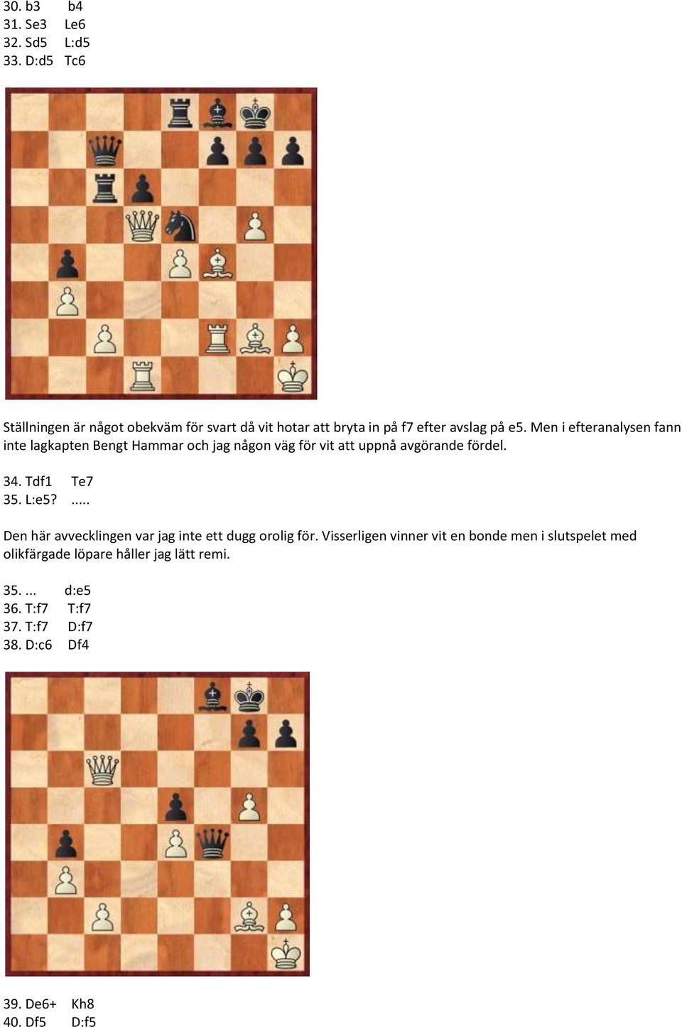 Men i efteranalysen fann inte lagkapten Bengt Hammar och jag någon väg för vit att uppnå avgörande fördel. 34. Tdf1 Te7 35.